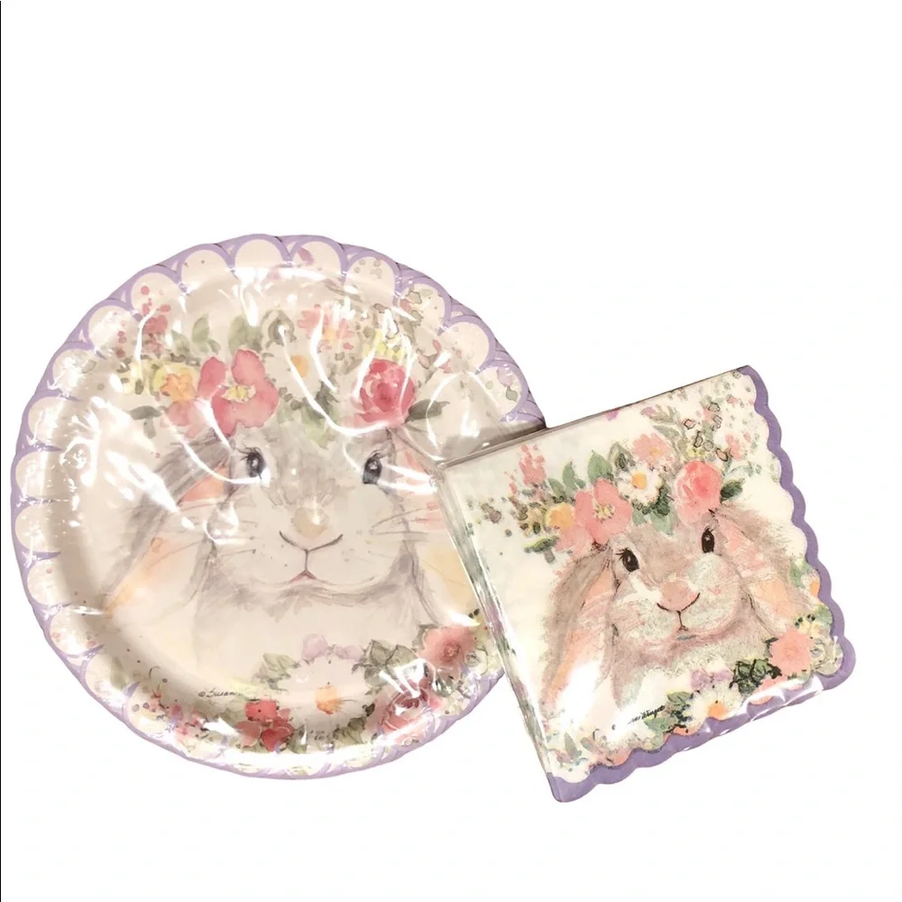 Scalloped Spring Bunny Party Tableware Set (Napkins + Plates)